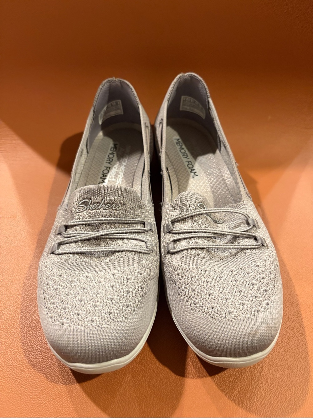 Skechers Women's Light Gray Knit Slip-On Loafers